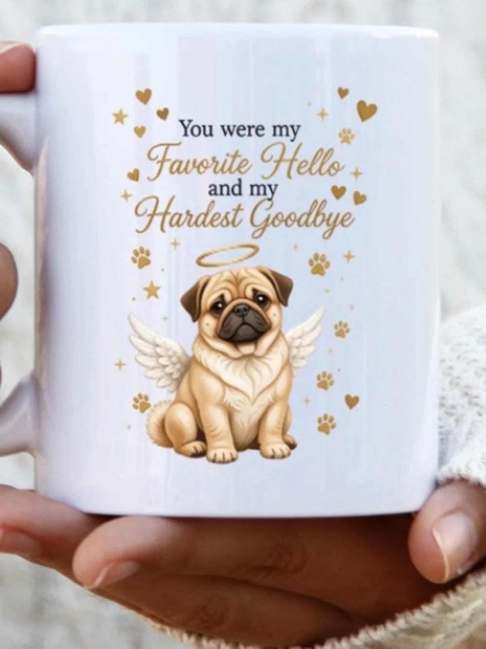 Memorial Pug Tote Bag - White Canvas Shoulder Bag